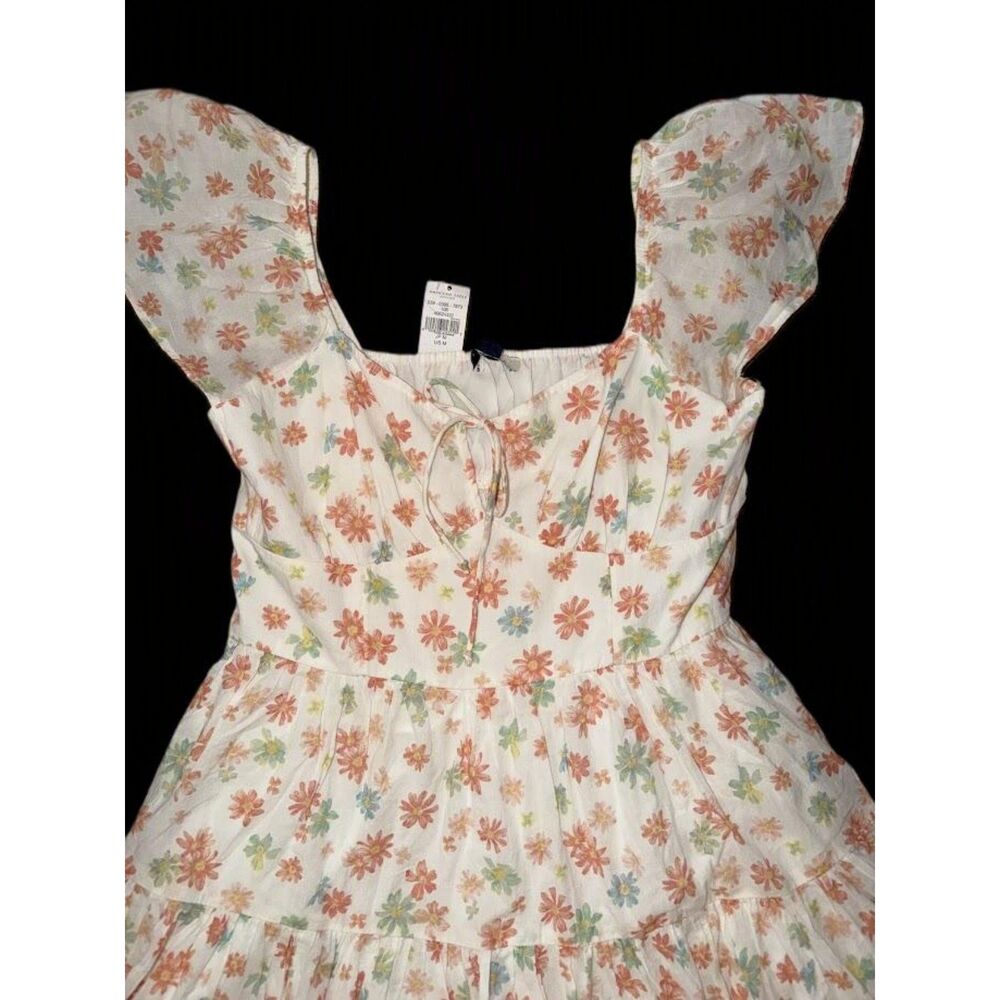 NEW American Eagle AE Dress M Flutter Sleeve Floral Babydoll Mini tiered peasant - Picture 3 of 8